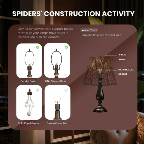 Diagram of lamp bases for Medium Modern Style Lamp Shades With Multiple Sides Tree Pattern Metal Spider Lampshade For Table Lamps