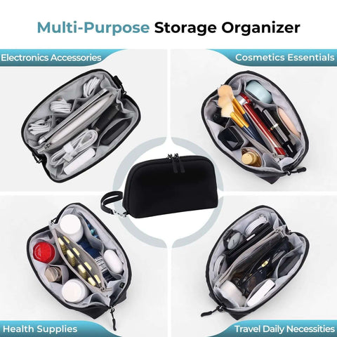 Travel Ready Featherweight Tech Stash With Grab Handle For Cable Caddy And Charger Pouch Water Repellent Gear Bag, multi-purpose organizer for electronics and cosmetics.