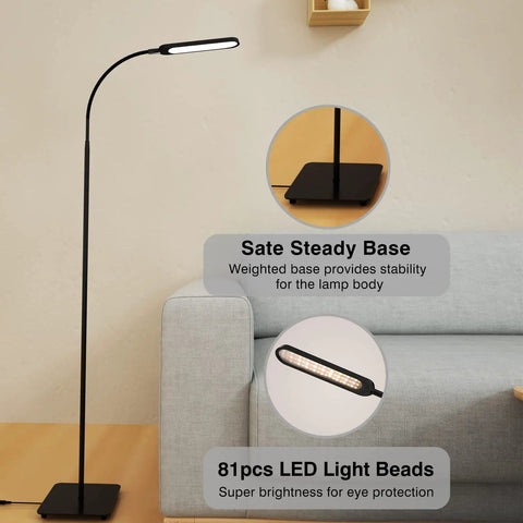LED Floor Lamp Tall Standing Light With 4 Brightness Levels And 4 Color Temperatures Dope Gooseneck, Touch Control by sofa