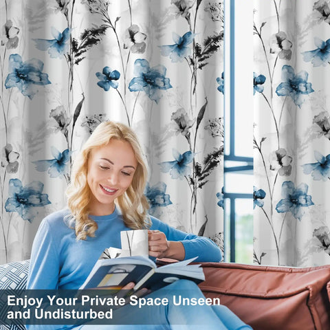 Cozy Floral Blackout Curtains With Grommets For Living Room And Bedroom, Light Blocking Window Panels, 84 Inch Long