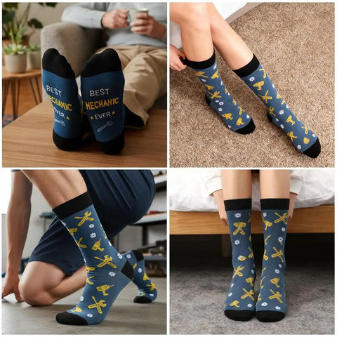 Mechanic Socks Gift Set For Men And Women with tools print and 'Best Mechanic Ever' slogan, perfect for auto enthusiasts.