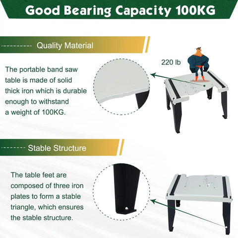 Portable Band Saw Stand Table for Versatile Use with Most Band Saws including Milwaukee Deep Cut Models, stable structure