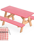 Three Piece Fitted Picnic Table Cover Set With Bench Covers Vinyl Tablecloth With Flannel Backing For 6ft Tables Outdoor Camping Red Checked