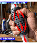No Sweat Manual Car Fluid Siphon Pump hand-held with built-in check valve for unidirectional flow in fluid transfer.