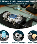 Beefy Heavy Duty Multi Material Workbench Vise With Universal Clamping for watches, jewelry, and small objects in precision work.