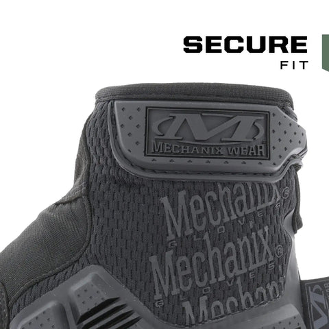 Close-up of fingerless tactical gloves with impact protection D3O palm padding and TPR armor, showcasing secure fit.