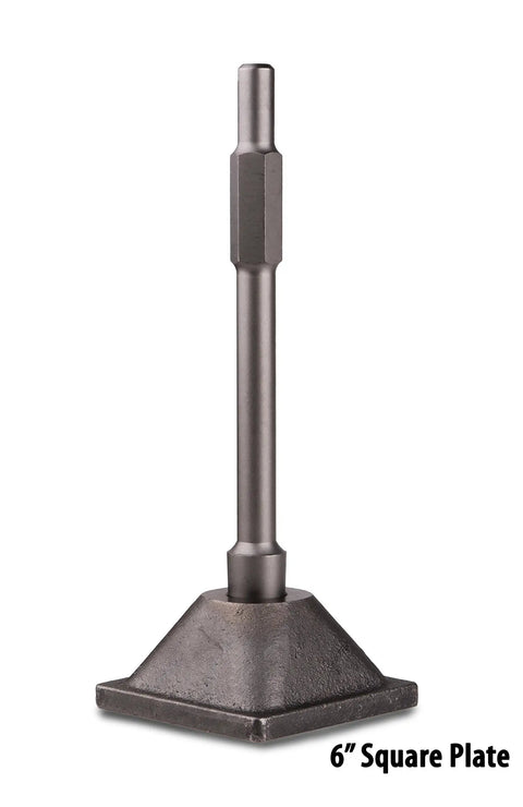 Tamper Shank And Plate Attachment For TR 100 And TR 300 Jackhammers That Tamp And Compact Loose Soil Gravel And Sand Turning Demolition Hammers Into Site Ready Compactors, 6x6 inch plate