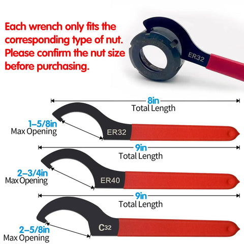 Six Piece Coilover Spanner Wrench Set For Shock Adjustment With C Shape Hook Wrenches Non Slip Rubber Handle Sizes ER32 ER40 C32