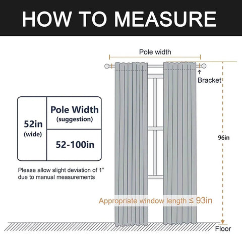 Measurement guide for Grey Velvet Curtains With Grommets Thermal Insulated Drapes For Living Room Privacy And Noise Reducing Light Filtering 2 Panels Each 52 By 96 Inches Soft And Luxe Window Treatments.