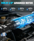 Cordless Three Eighths Inch Electric Ratchet Wrench With Beefy 66 ft-Lbs Torque, 21V Power used in automotive repair context