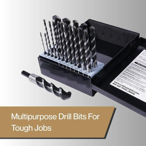 Top Notch 18-Piece Rodman Silver Bullet Drill Bit Kit For Pros To Smash Steel, Concrete, Tile, Wood And Glass With Ease On Any Job Site, black case open