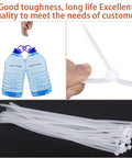 Heavy Duty Nylon Zip Ties 24 Inch Self Locking Wire Ties 30 Pack White for Indoor Outdoor Use displayed in use and coiled