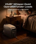 Delta 3 Ultra Plus Portable Power Station with 3072Wh LiFePO4 Battery operating quietly in a bedroom setting next to a sleeping child.
