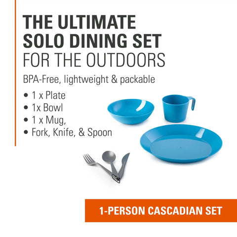 Solo Camp Table Set For One 6 Piece Plastic BPA Free Mess Kit With Plate Bowl Mug Cup And Cutlery Ultra Light