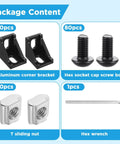 40 Piece Black 2020 Series Aluminum Extrusion Connector Kit With 40 2028 Corner Brackets, 80 T Slot Nuts And M5 Hex Screws Plus 1 Wrench
