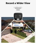 4 Pack 1080P HD TVI Wired Security Camera Kit With Outdoor Bullet Cams showing 3.6mm lens and 78° FOV on house driveway
