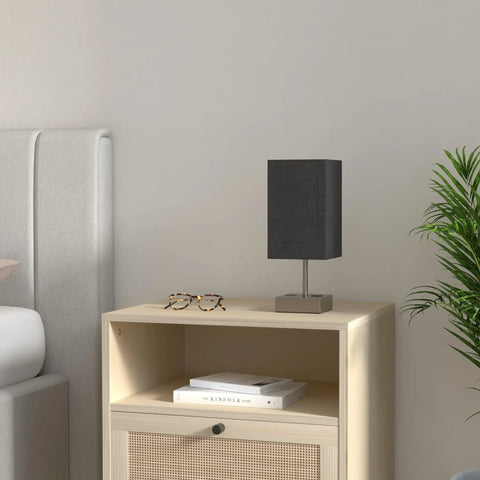 Two Pack 3 Way Dimmable Touch Table Lamps With USB Ports And AC Outlet, black fabric shade lamp on bedside table