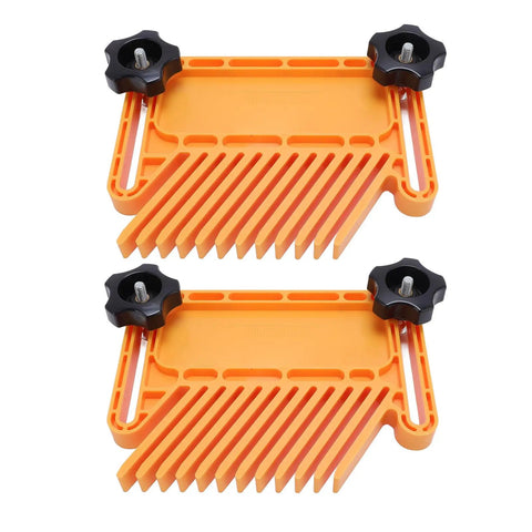 Heavy Duty 2 Pack Featherboards For Woodworking Rock Solid Anti Kickback Safety Stops For Table Saw And Band Saw Premium Abs Nylon showing orange design.