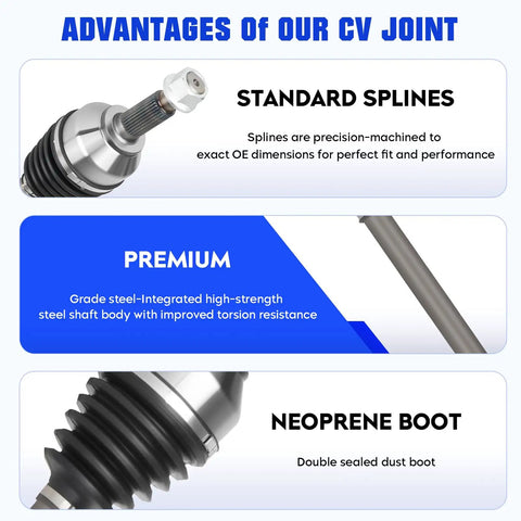 Front Left And Right CV Axle Shaft Kit For Altima 2.5L 2007 2013 And Rogue 2.5L 2008 2013 Plus Rogue Select 2014 2015 Automatic CVT Trans Only 2 Pack FWD Replacement 66-6262 And 66-6264, steel shaft, neoprene boot