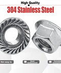 Built Different M14 1.5 Metric Flange Nuts Rock Solid Anti Vibration Locking Hardware 304 Stainless Steel close-up view