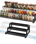 Score Top Shelf Storage With This Slick Adjustable 3 Tier Metal Spice Rack Organizer For Cabinets Counters Slip Resistant Expandable Shelf Fits Jars And Bottles In Black with spice jars.