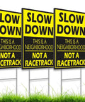 Set Of 3 Please Slow Down Signs For Neighborhoods With Metal H Stakes 12x8 Inch Plastic Double Sided Street Slow Signs Drive Like Your Kids Live Here Yard Sign Children At Play Safety Signs For Street displayed on green grass with yellow and black text.