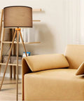 Set Of Two Natural Linen Drum Lamp Shades Perfect Match For Your Table Lamps And Floor Lamps Featuring Spider Fitter Super Easy Diy Assembly 13 Inch Diameter Top And Bottom By 9 Inches High Cool And Stylish Home Decor Addition on floor lamp beside chair