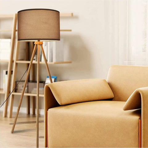 Set Of Two Natural Linen Drum Lamp Shades Perfect Match For Your Table Lamps And Floor Lamps Featuring Spider Fitter Super Easy Diy Assembly 13 Inch Diameter Top And Bottom By 9 Inches High Cool And Stylish Home Decor Addition on floor lamp beside chair
