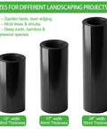 Three sizes of Root Barrier 12In By 15Ft By 60Mil For Trees, Recycled HDPE Landscape Edging Roll for grass and weed control