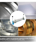 Heavy Duty Hot Air Acrylic Bender And Industrial Metal Forming Brake Featuring Adjustable Heat Settings with steel, aluminum, and copper sheets.