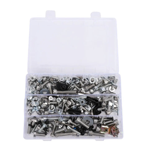 Dirt Bike Fairing Screws Kit With Bolts Nuts Washers And Spacers For Full Body Panels 246 Piece Hardware Set Includes M5 And M6 Screws Hex Wrenches Mounting Clamps And All Necessary Fasteners For Quick Easy Motorcycle Assembly, plastic organizer box with mixed bolts, nuts, washers