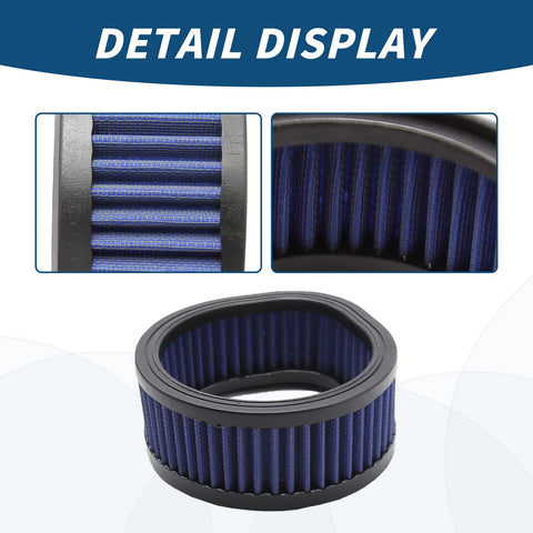 Close-up of 12-579 High Flow Motorcycle Air Cleaner Washable Teardrop Filter for Harley S&S carburetors with blue mesh