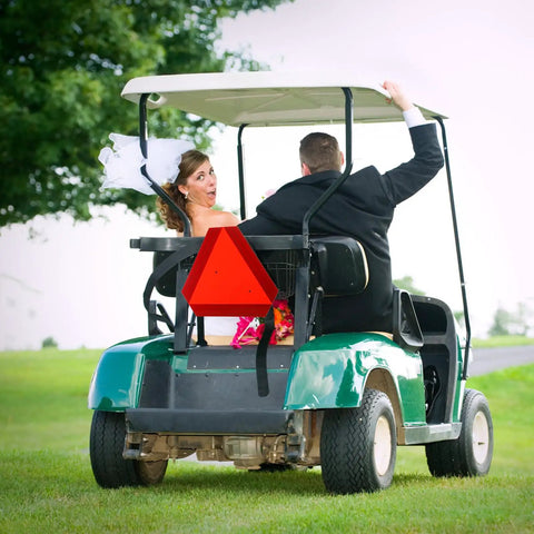 Two Pack Slow Moving Vehicle Signs With Mounting Brackets For Golf Carts Tractors And UTVs 14 By 16 Inch Diamond Grade Reflective