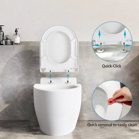 D Shape Toilet Seat With Soft Close Quick Release For Easy Clean Design Adjustable Length Fits Standard Toilets Non Slip Bumpers