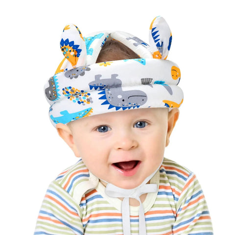 Baby wearing Breathable Baby Helmet For Crawling And Walking, Lightweight Toddler Head Protector, Dinosaur design, 6-24 Months