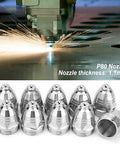Get Ready For Heavy Duty Cuts With This 10 Pcs Set Of P80 Plasma Cutting Consumables featuring 1.1mm durable silver nozzles for precise cutting.