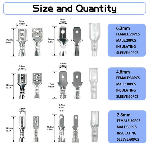 320 Piece Spade Wire Terminal Connectors Kit For 22 14 AWG Wires 2.8mm 4.8mm 6.3mm Male And Female Crimp Connectors