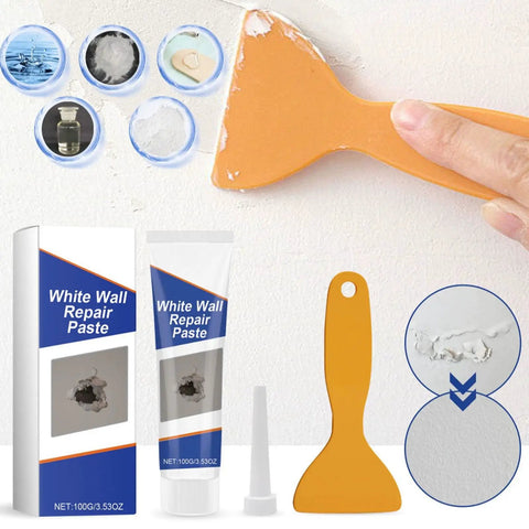 Easy Home Wall Patch Kit For Holes And Scratches Quick Dry Spackle Paste For White Walls with tools and application view