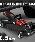 Low Profile Hydraulic Trolley Floor Jack 1.5 Ton Capacity With Lift Range From 5.3 To 12 Inches Black Beefy Heavy Duty Service Jack