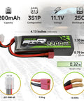 3S 2200mAh 11.1V LiPo Battery With Dean Style T Connector For RC Planes Helicopters Drones Quads Cars And Boats 25C Discharge