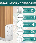 2 Pack 4x4 Post Base Adjustable Stainless Steel Anchor For Concrete Decks And Railings, installation accessories shown