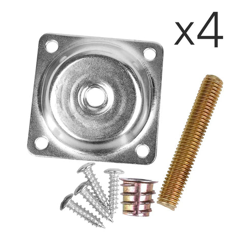 14 Degree Angled Leg Mounting Plates For Sofa And Furniture Repair No Wobble Fix Full Set Of 4 With M8 Screws Hanger Bolts And Converters