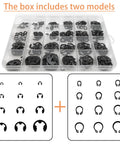 Heavy Duty 324 Piece Carbon Steel Retaining Ring Kit With 12 C Clips And 12 E Ring Sizes in a compartmentalized case