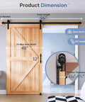 EaseLife Eight Foot Sliding Barn Door Track And Hardware Kit With Basic J Pulley For Smooth Quiet Operation And Easy Installation For 40 To 48 Inch Wide Single Doors Includes Eight Foot Track Kit And Black Powder Coated Steel Hardware, shown installed on wooden door.