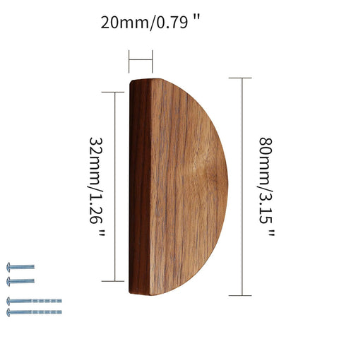Detailed view of Walnut Wood Circular Cabinet Drawer Pulls Four Pairs Round Wood Grain Handles With Approximately Five Inch Length