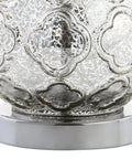 Detailed trellis pattern on mercury silver glass base of Mercury Silver Glass Table Lamp Set Of 2 With White Linen Shades, 25.5 Inch