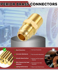 One Half Inch NPT To Three Eighth Inch Male Flare Brass Hex Nipples Hose Connectors displayed on a gray surface