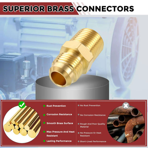 One Half Inch NPT To Three Eighth Inch Male Flare Brass Hex Nipples Hose Connectors displayed on a gray surface