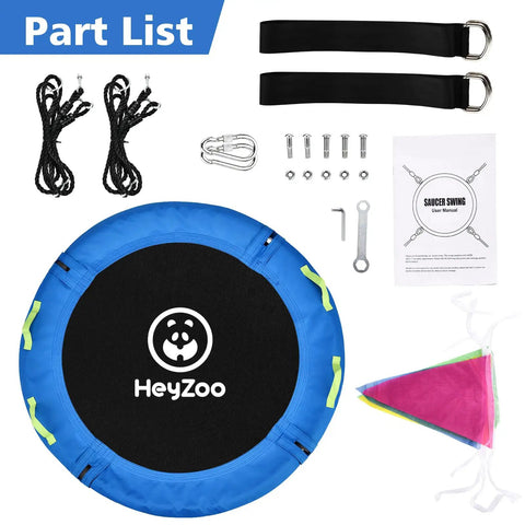 48 Inch Saucer Swing For Backyard Fun The Whole Family Can Ride Together 900 Lbs Capacity With Adjustable Hanging Straps Blue Kit Contents
