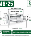 Expansion Screw Petal Nut Kit For Drywall And Hollow Walls Heavy Duty Zinc Plated Jack Nuts With Screws 20 Pcs M6x25, dimensions shown